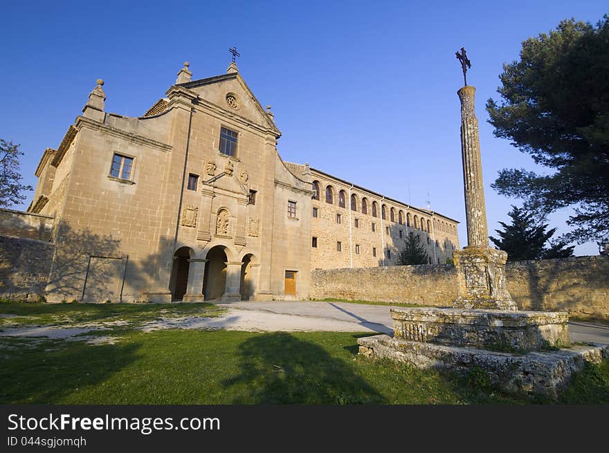Exterior view of the sanctuary Valentunana, Sos del Rey Catolico, zaragoza, Aragon, Spain