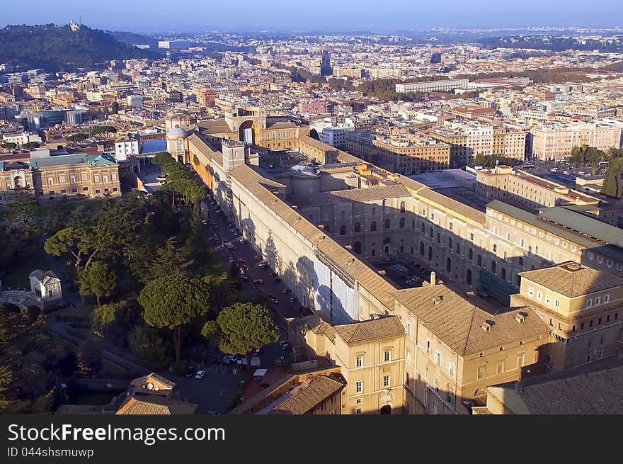 Top view of the Vatican and the Vatican Museum