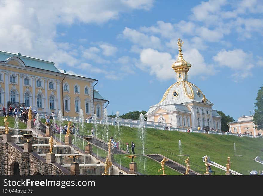 Grand Cascade In Pertergof,  Russia.