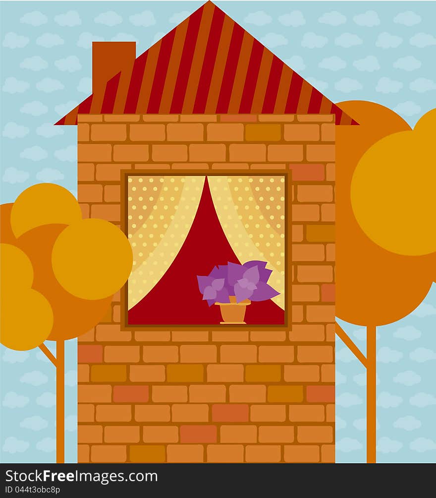 Vector illustration of fall house