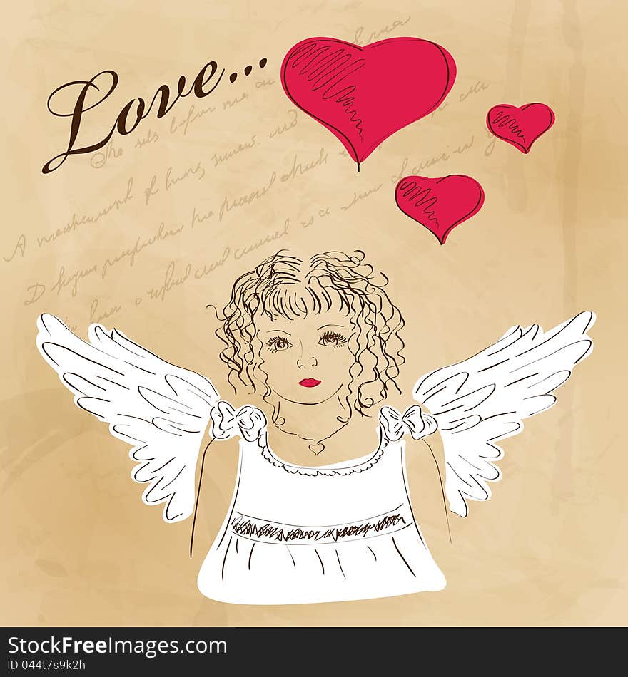 St. Valentines' day  greeting card with angel. St. Valentines' day  greeting card with angel