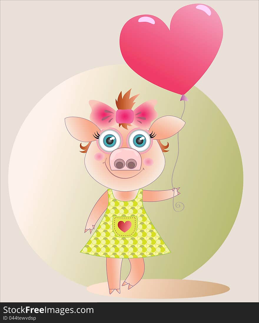 A pig-girl with a balloon. A pig-girl with a balloon