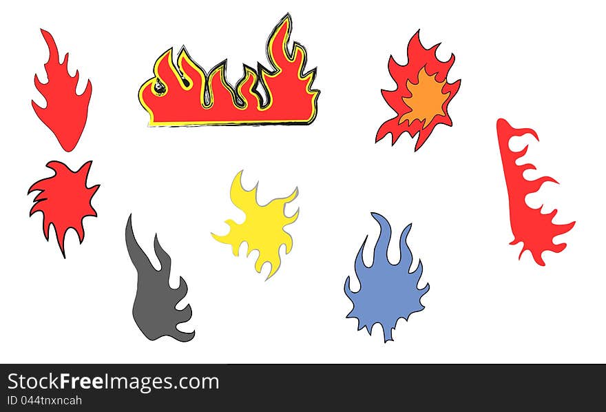 Vector illustration. A set of elements of fire