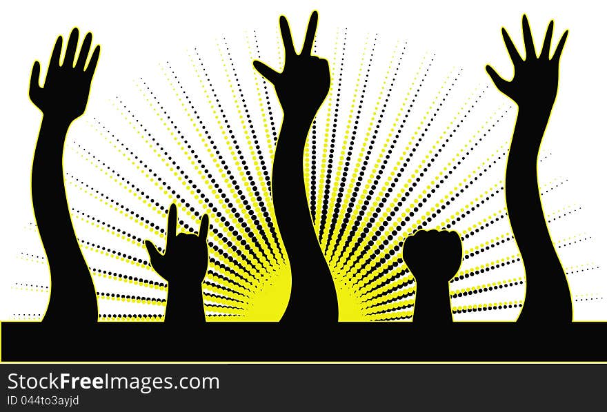 Vector illustration. Five hands staring at the sky