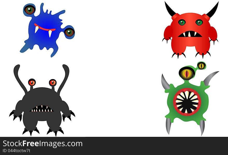 Vector illustration. Four funny monster