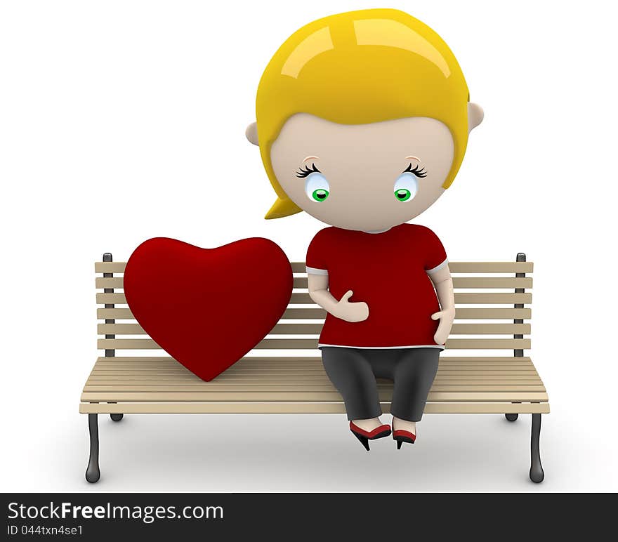 Pregnant woman on a bench with heart sign. New constantly growing collection of expressive unique multiuse people images. Concept for family illustration. . Pregnant woman on a bench with heart sign. New constantly growing collection of expressive unique multiuse people images. Concept for family illustration. .