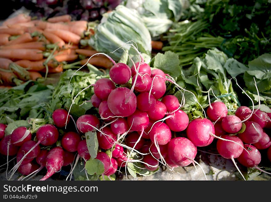 Radishes on a vegetable market in Split Kroatia