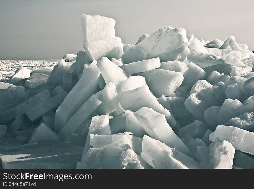 Odessa, ice on frozen beach. Odessa, ice on frozen beach