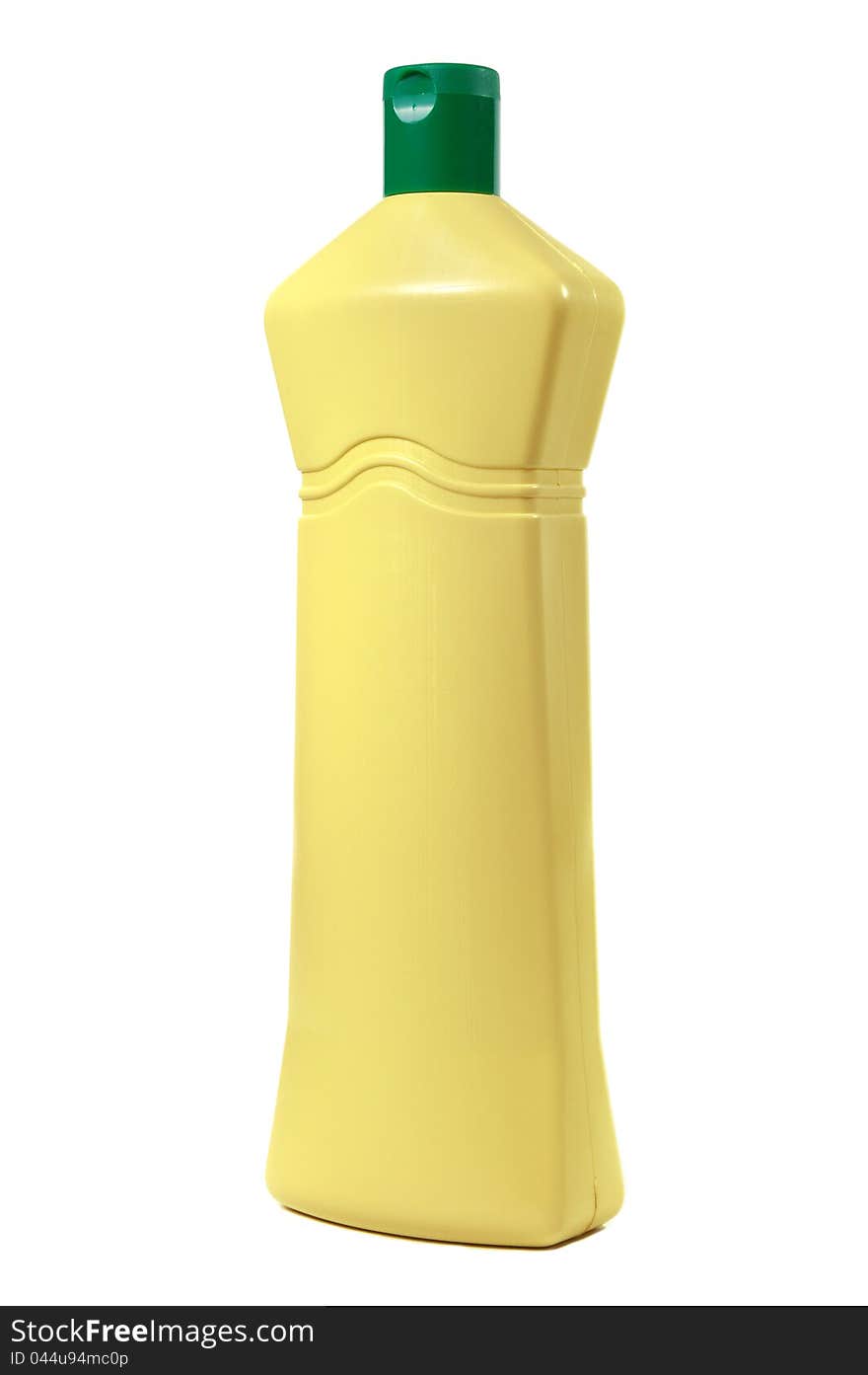 Yellow dishwashing bottle on a white background. Yellow dishwashing bottle on a white background