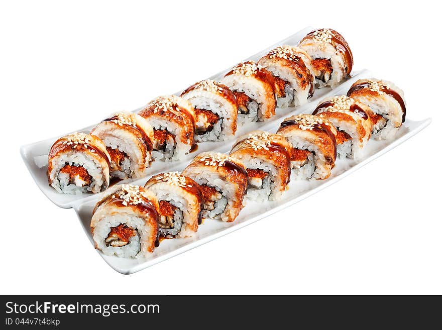 Sushi rolls philadelphia with clipping path