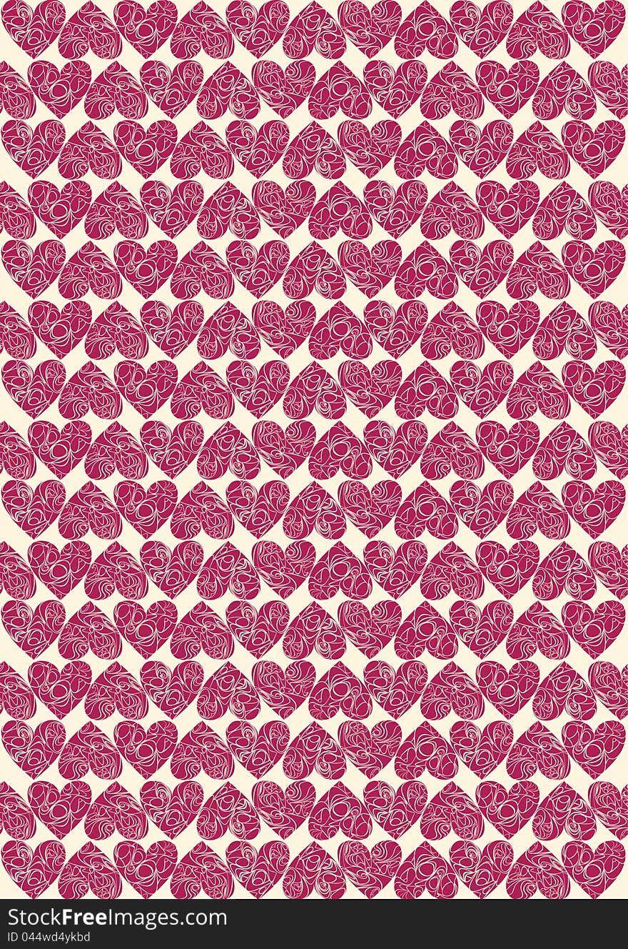 Delicate red heart fill the entire surface of the paper. Delicate red heart fill the entire surface of the paper