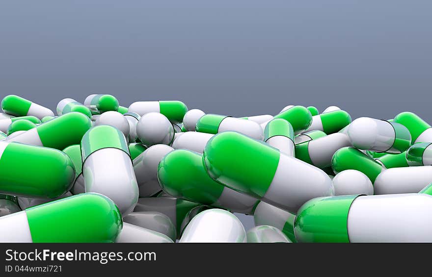 Pile of green and white pills