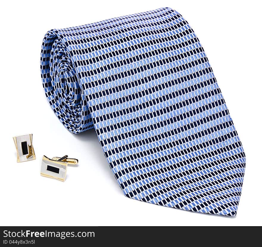 Man cuff links and tie isolated on white background