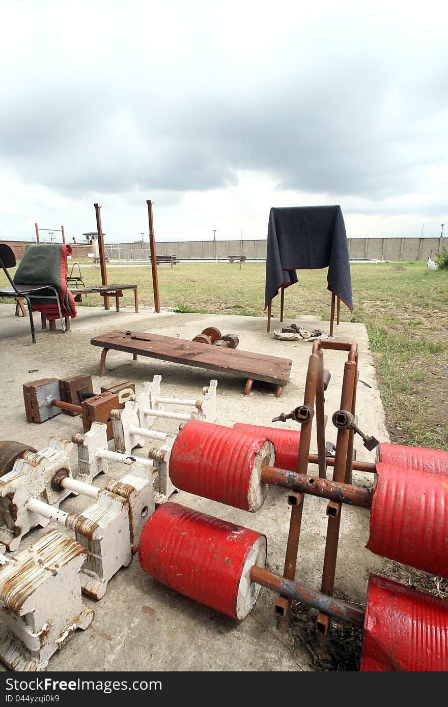 Inside the prison, the prison gym. Inside the prison, the prison gym