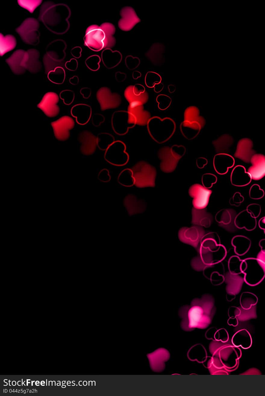 Waves of heart symbols on dark background, red and pink color for theme balance. Waves of heart symbols on dark background, red and pink color for theme balance