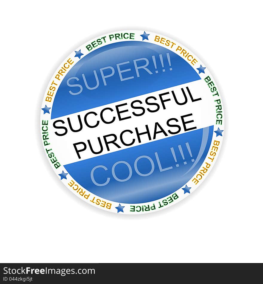 Blue successful purchase symbol located on a white background. Blue successful purchase symbol located on a white background