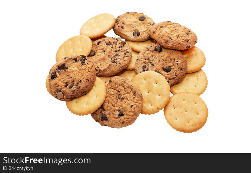 Different cereal cookies on a white background