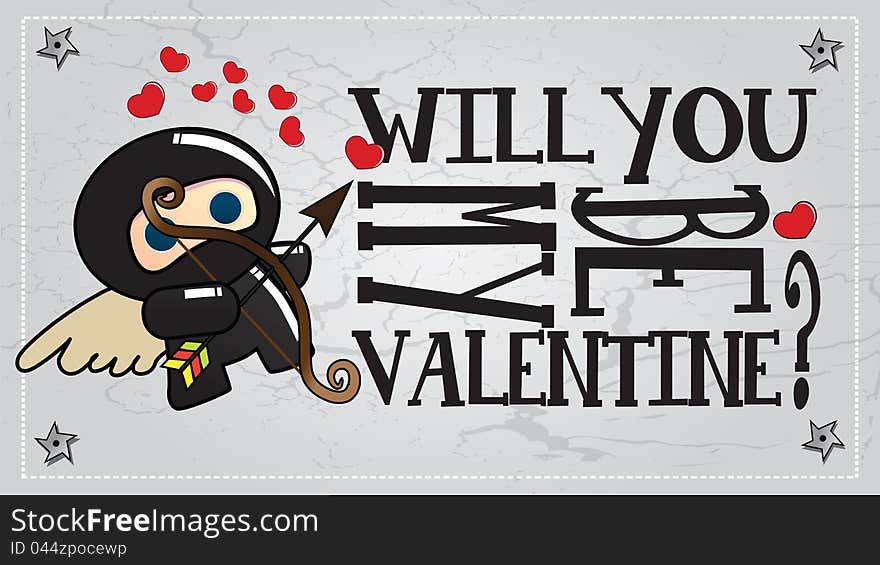 Ninja Valentine's day card, with cute ninja. Ninja Valentine's day card, with cute ninja