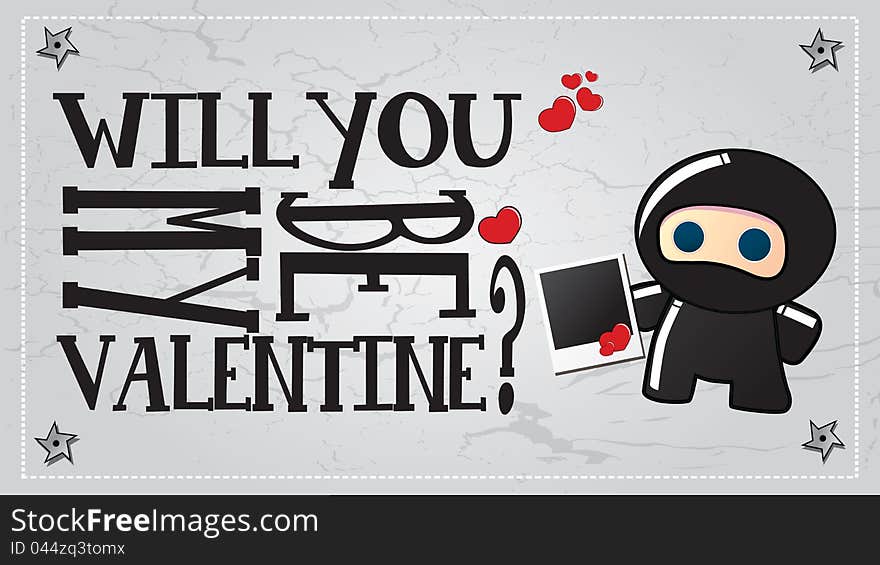 Ninja Valentine's day card, with cute ninja. Ninja Valentine's day card, with cute ninja