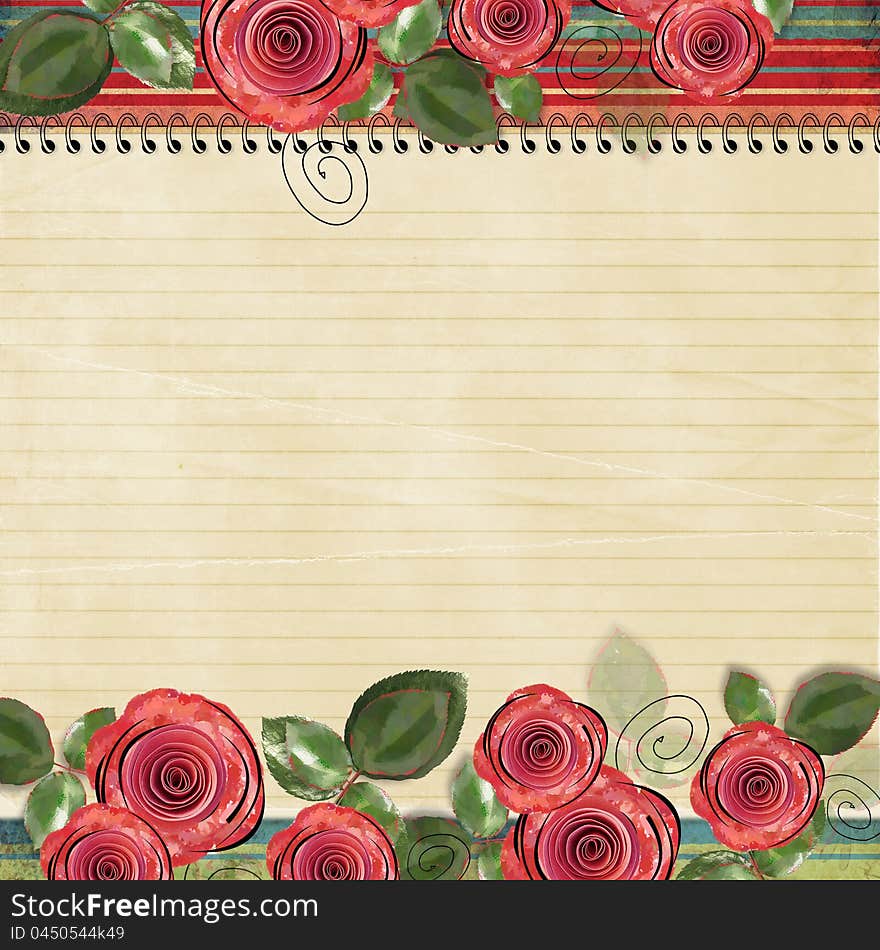 Vintage background with old postcard and roses for congratulations and invitations. Vintage background with old postcard and roses for congratulations and invitations