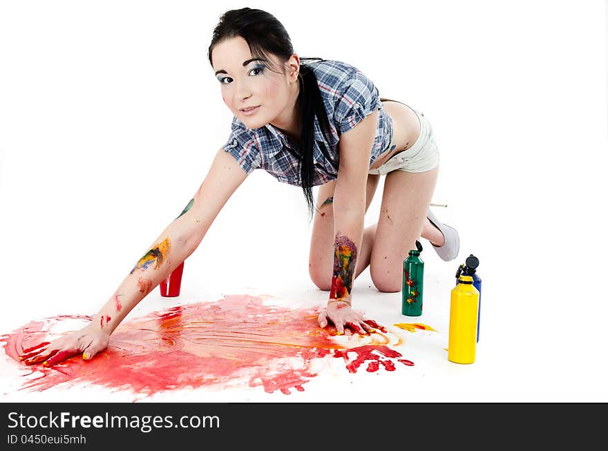 Sexy Girl painting with hands