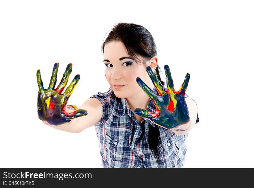 Colored woman's hands on white background. Colored woman's hands on white background