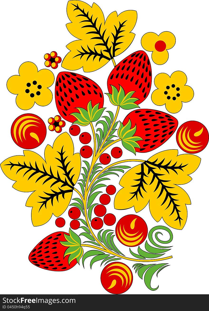 Illustration of vegetation ornament such hohloma