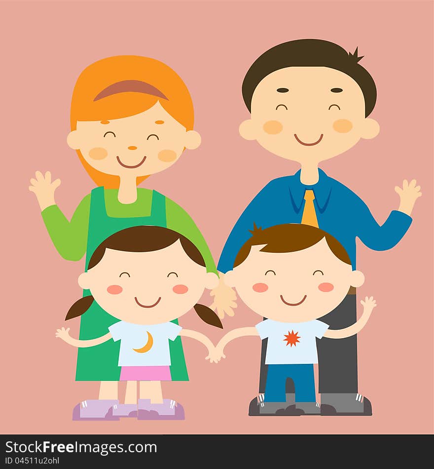 Colorful  happy 4 person family