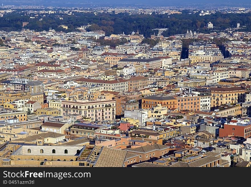 Panoramic view of Rome from the height of St. Peter's