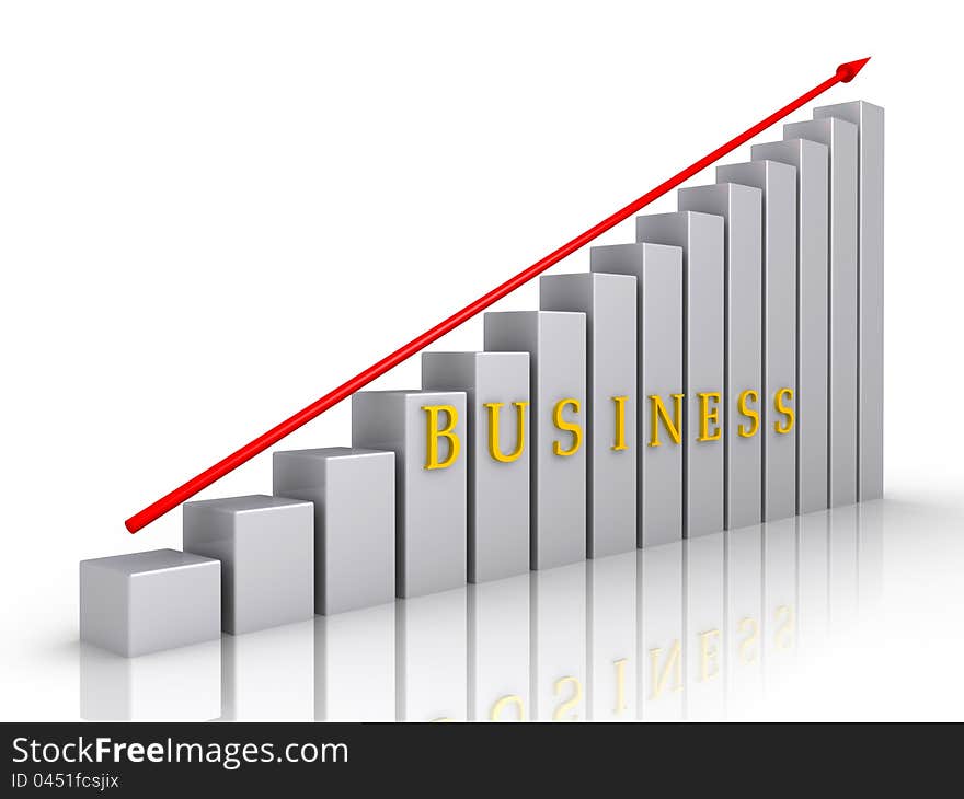 Grey chart with red arrow and the word business. Grey chart with red arrow and the word business
