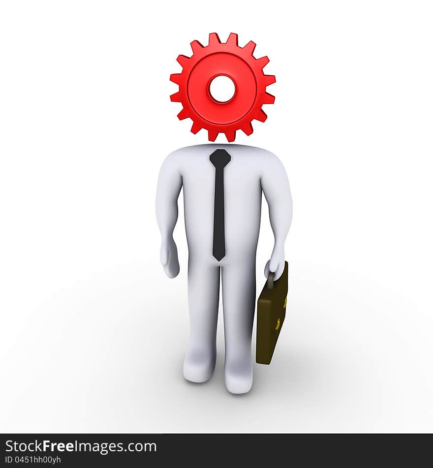 Businessman with a cog instead of his head. Businessman with a cog instead of his head