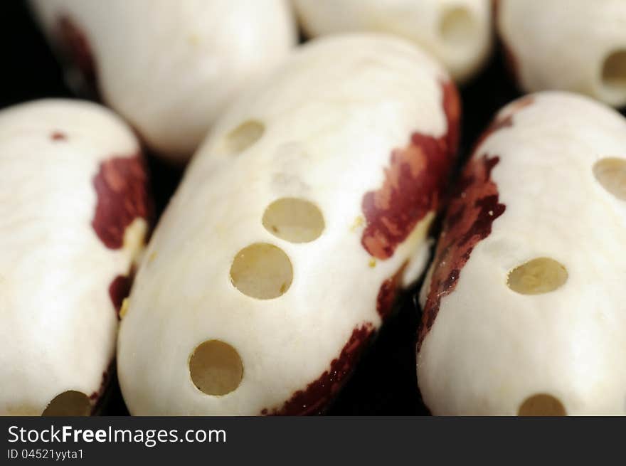 Kidney beans with holes eaten by bugs close-up. Kidney beans with holes eaten by bugs close-up