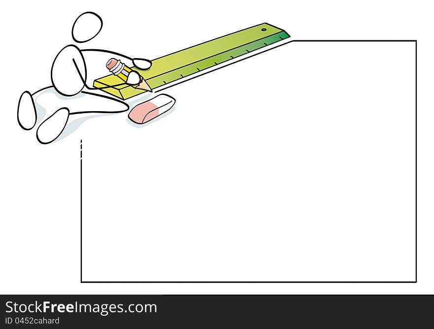 Person making lines with a ruler and a pencil. Person making lines with a ruler and a pencil