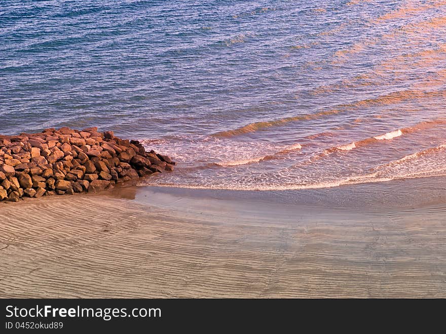 Sandy beach at sunset gold paint Gran Canaria. Sandy beach at sunset gold paint Gran Canaria