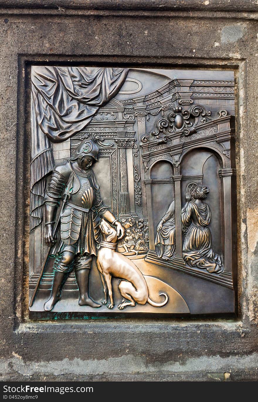 The bas-relief on the Charles Bridge in Prague