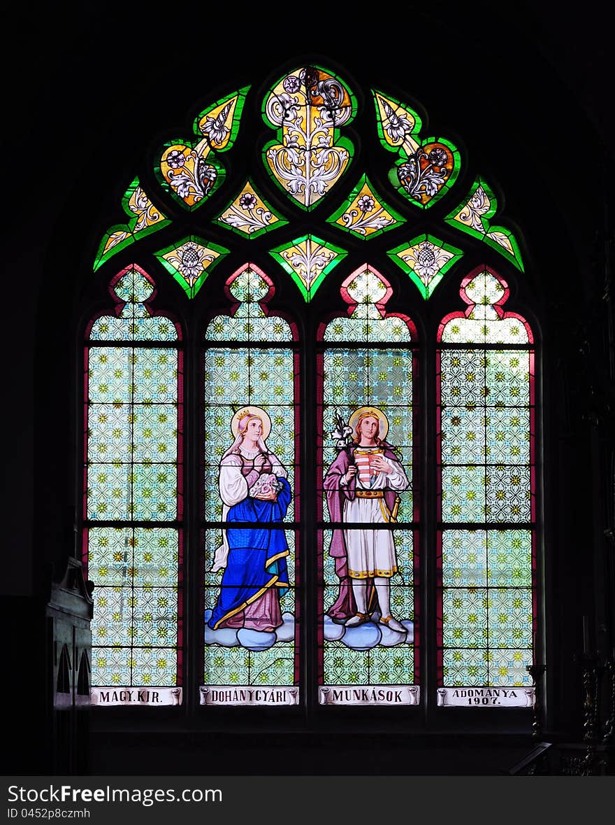 Stained glass windows in church, Slovakia