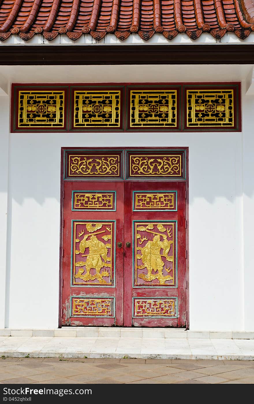 Old Door of Chinese Temple,East of Thailand.