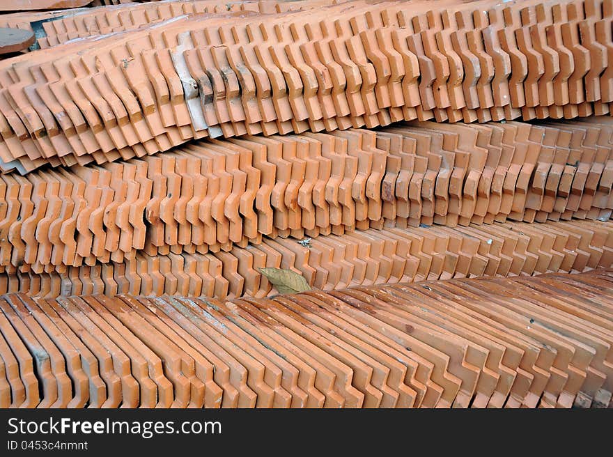 Pattern of the tile roof, which prepared for the Thai church being built. Pattern of the tile roof, which prepared for the Thai church being built.