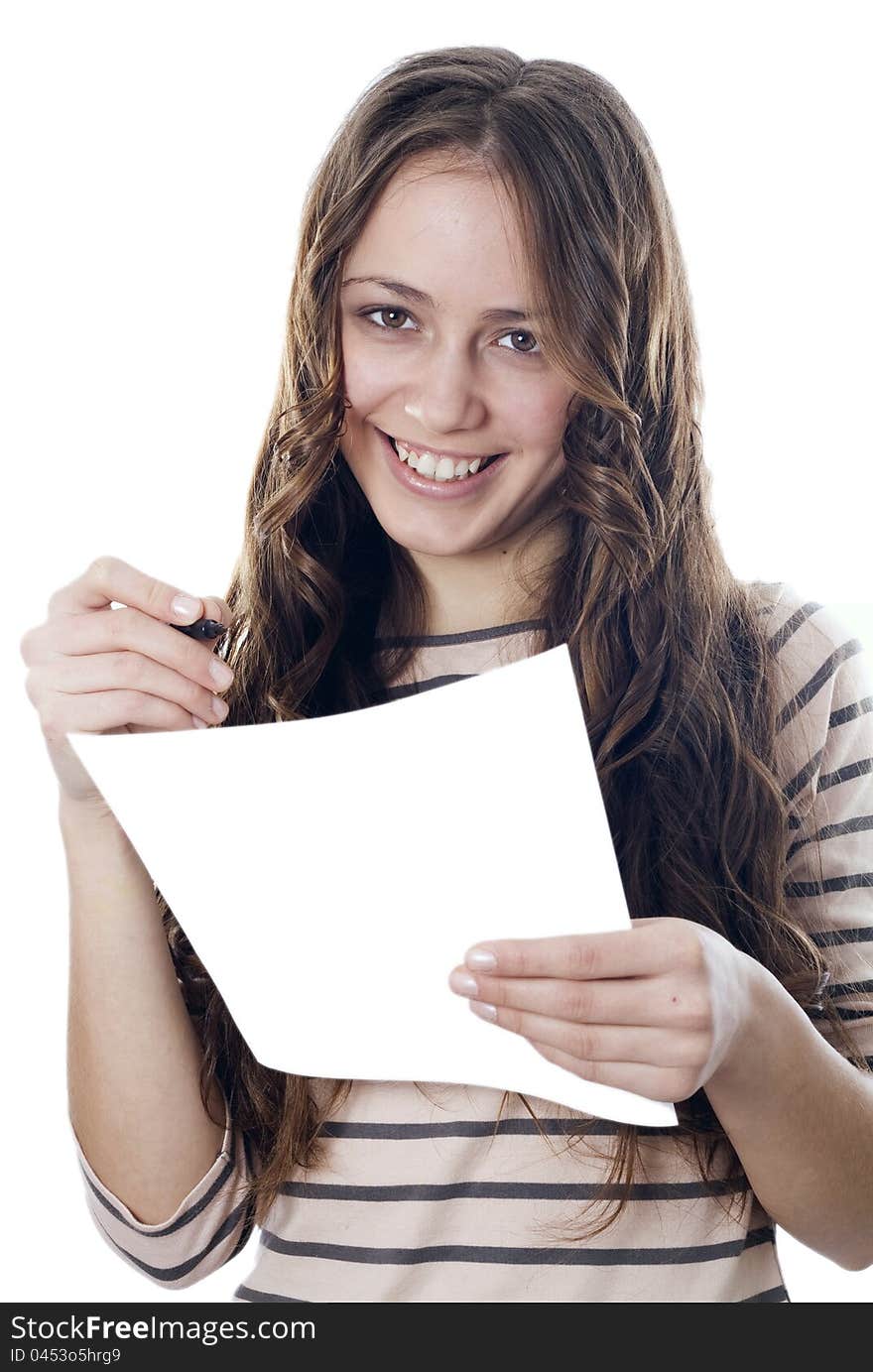 Beautiful Girl With Pencil And Paper