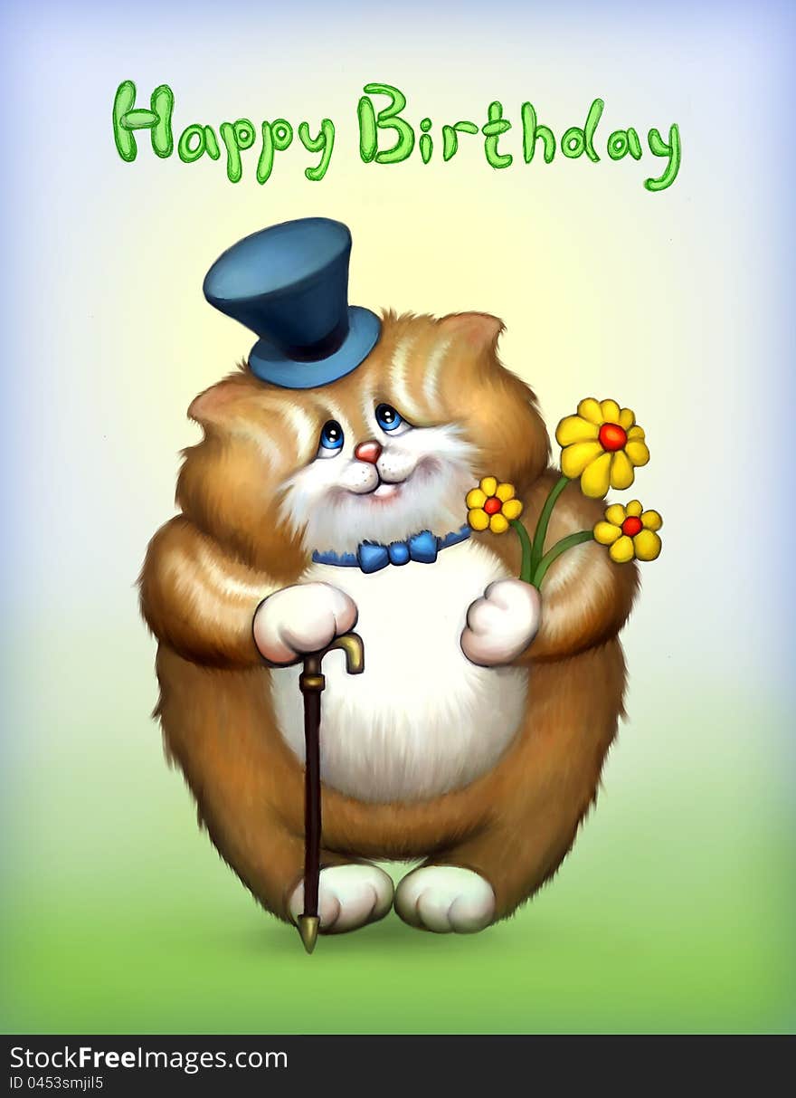 Birthday card with funny cat