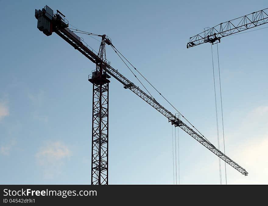 Two cranes at the construction site. Two cranes at the construction site