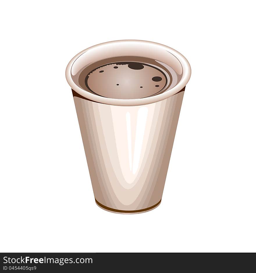 A blank white paper coffee cup filled with coffee