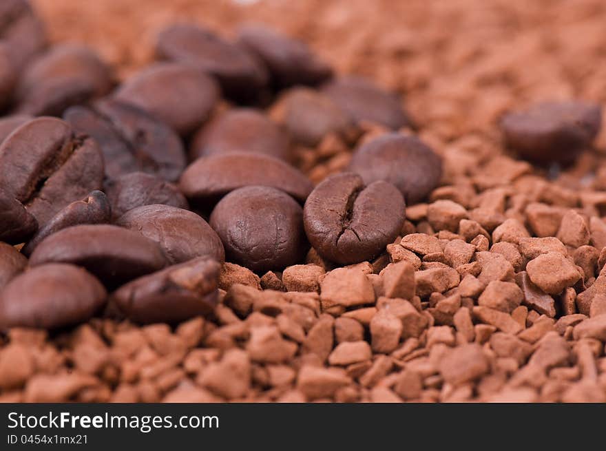 Instant Coffee And The Grains Of Coffee