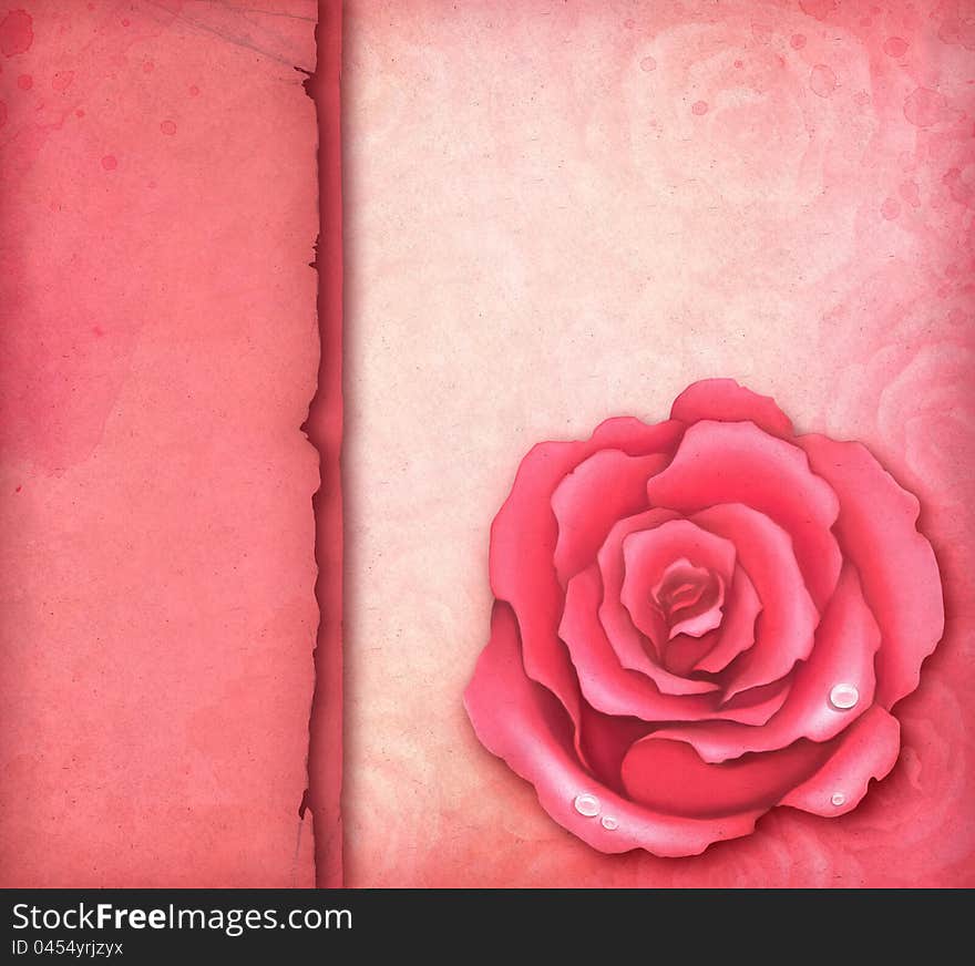 Card with illustration of pink rose. Card with illustration of pink rose