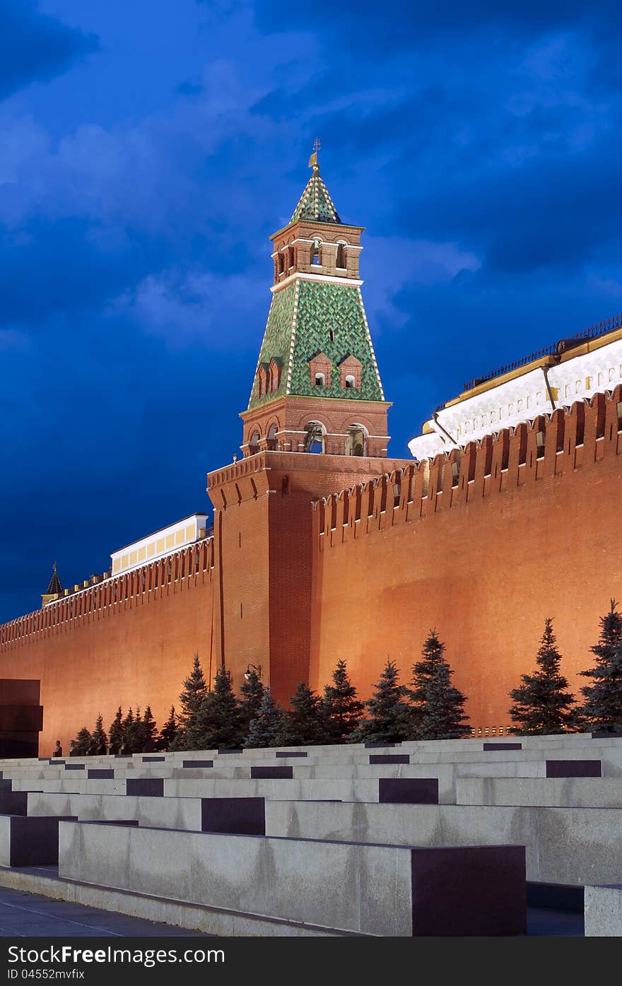 Red square at night, moving people around