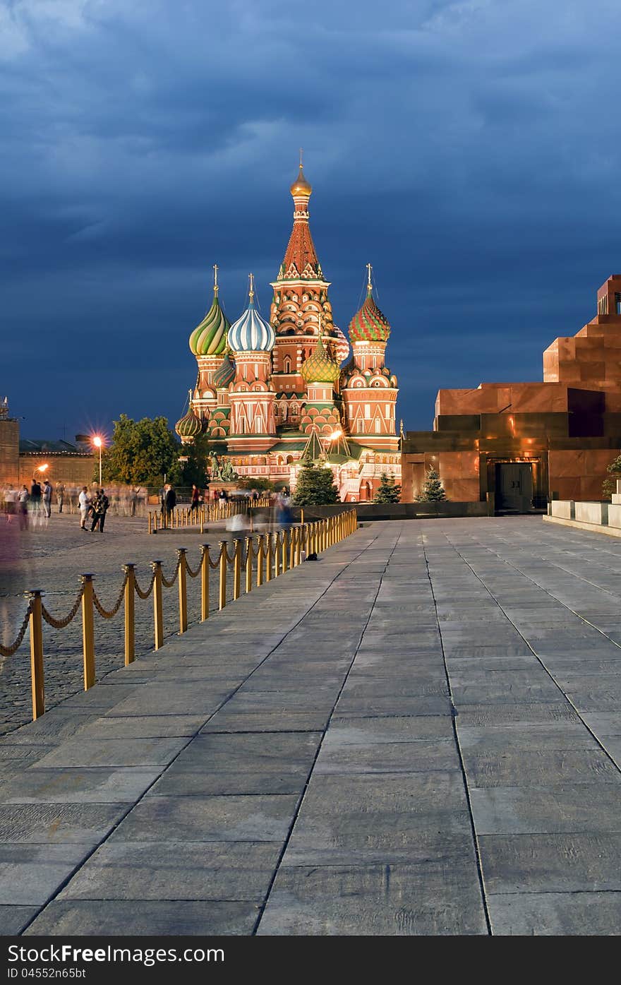 Red square at night, moving people around