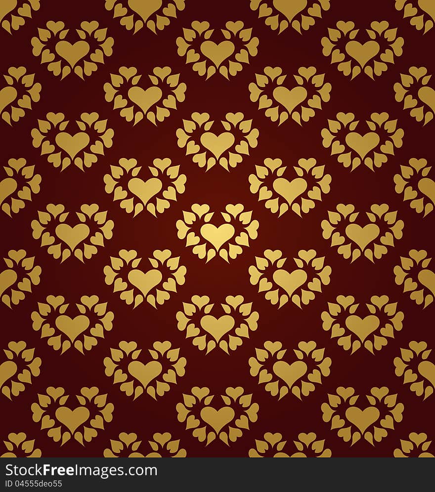 Seamless pattern. Gold hearts. Tile tecture