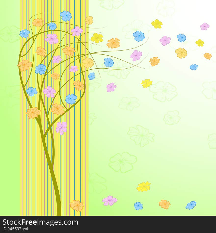 Abstract vector spring wind tree with flowers.