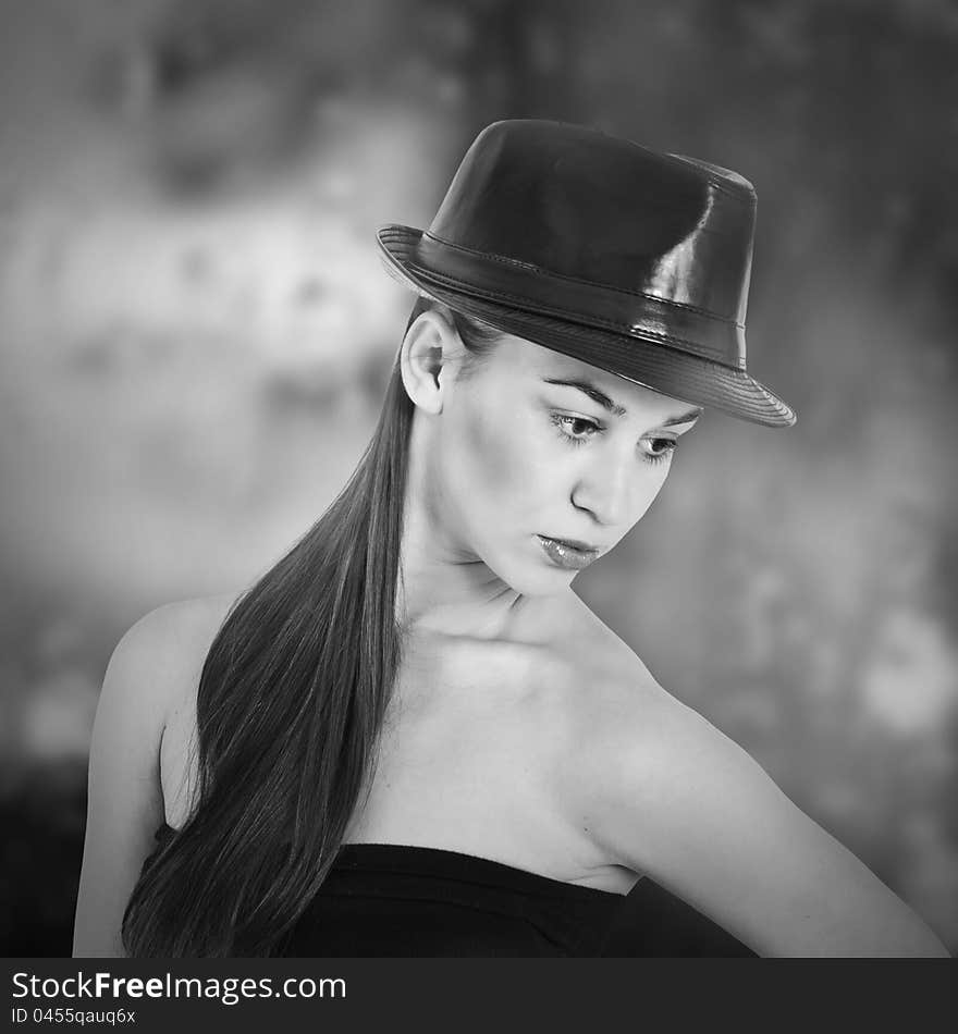 Black and white portrait of beautiful girl