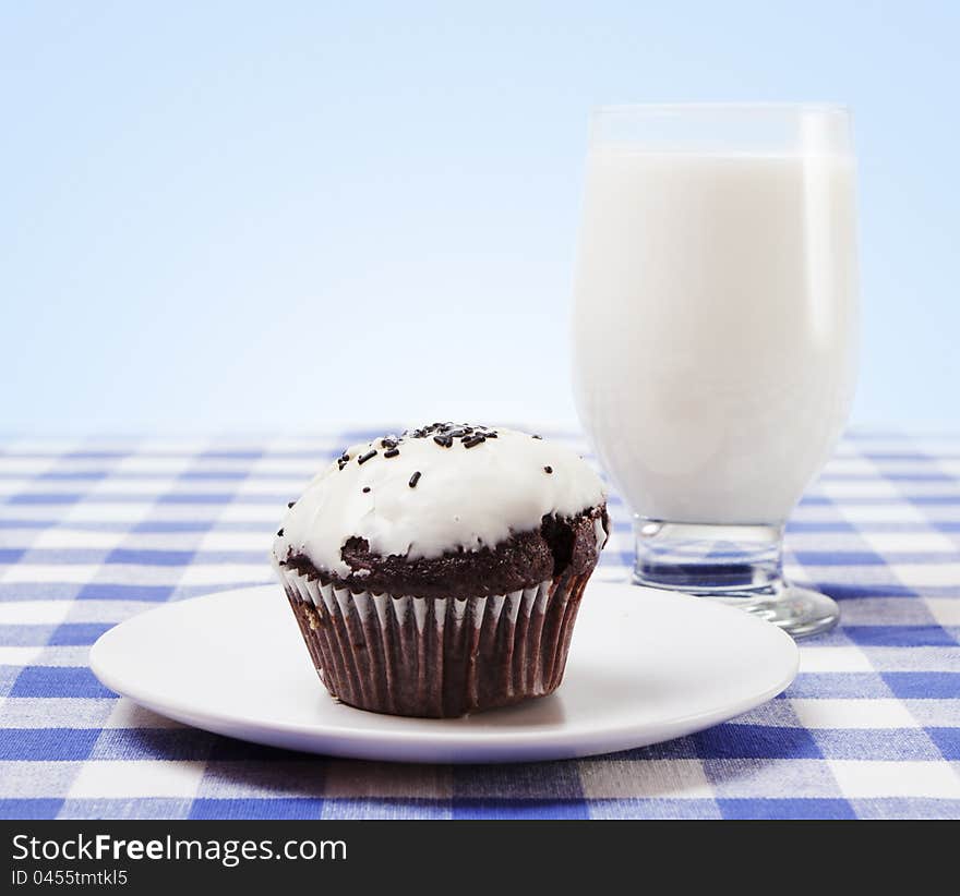 Chocolate Muffin And Glass Of Milk